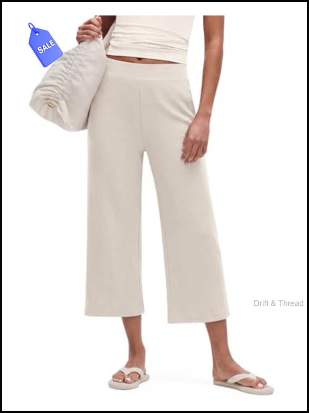 Waffle Wide Leg Cropped Yoga Pants Women High Rise Capri with Pockets